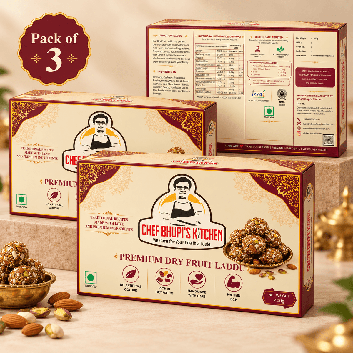 Premium Dry Fruits Laddu (Pack of 3)